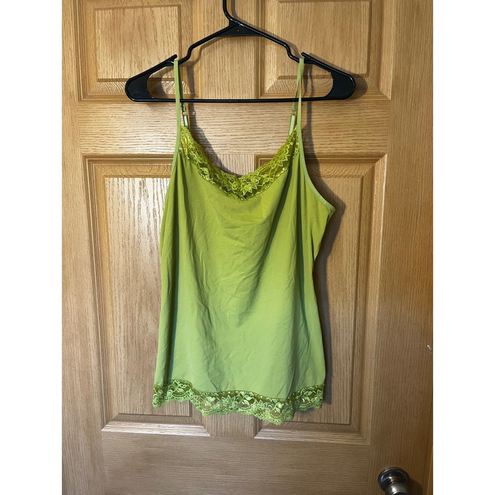Green Lace Trim Y2K Cami Tank Top XL Fairy Cottagecore